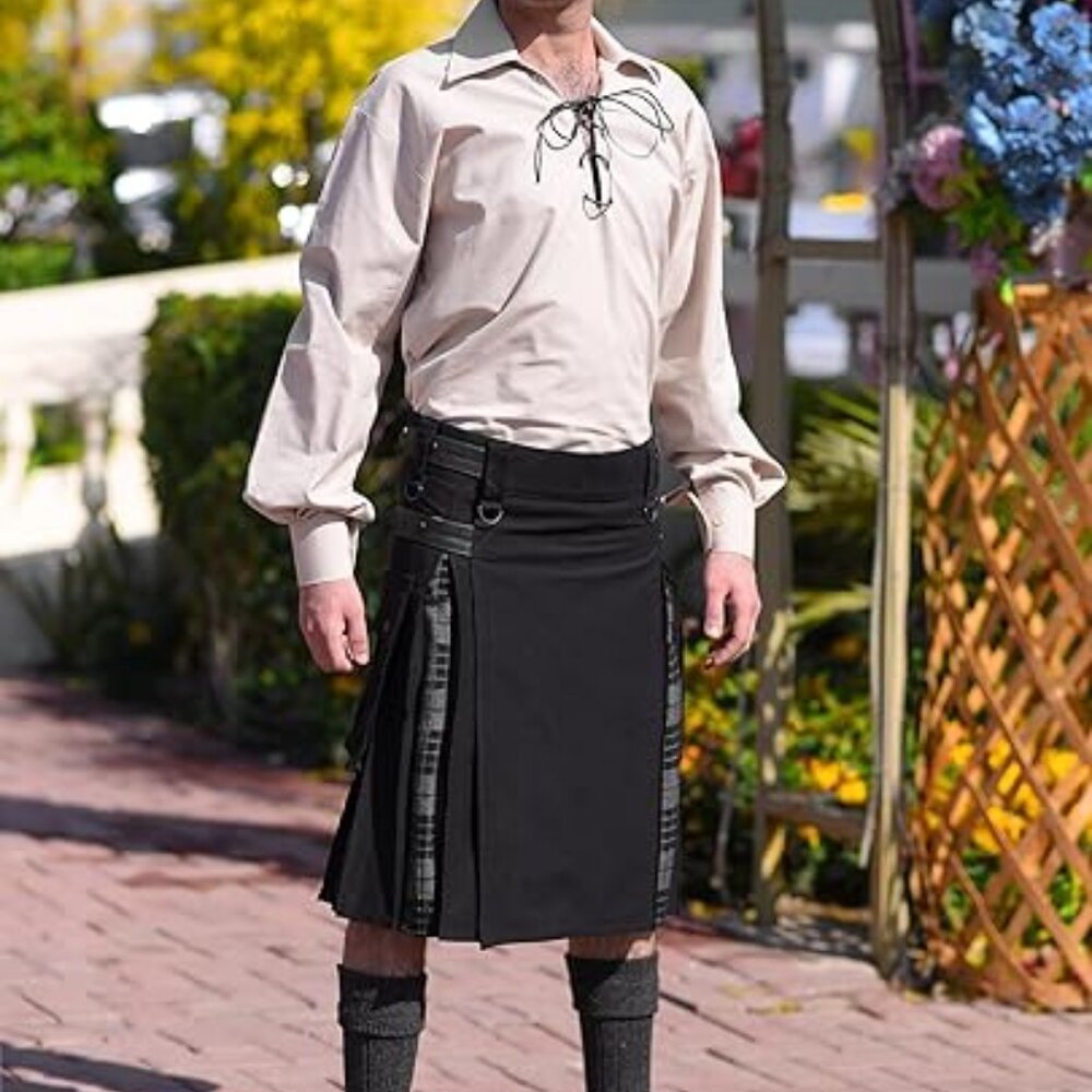 AllSafe Traders Men Modern Hybrid Tartan Kilt, Hybrid Cargo Kilt
